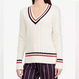 Lauren Ralph Lauren V-Neck Sweater - Cream, Navy, Red